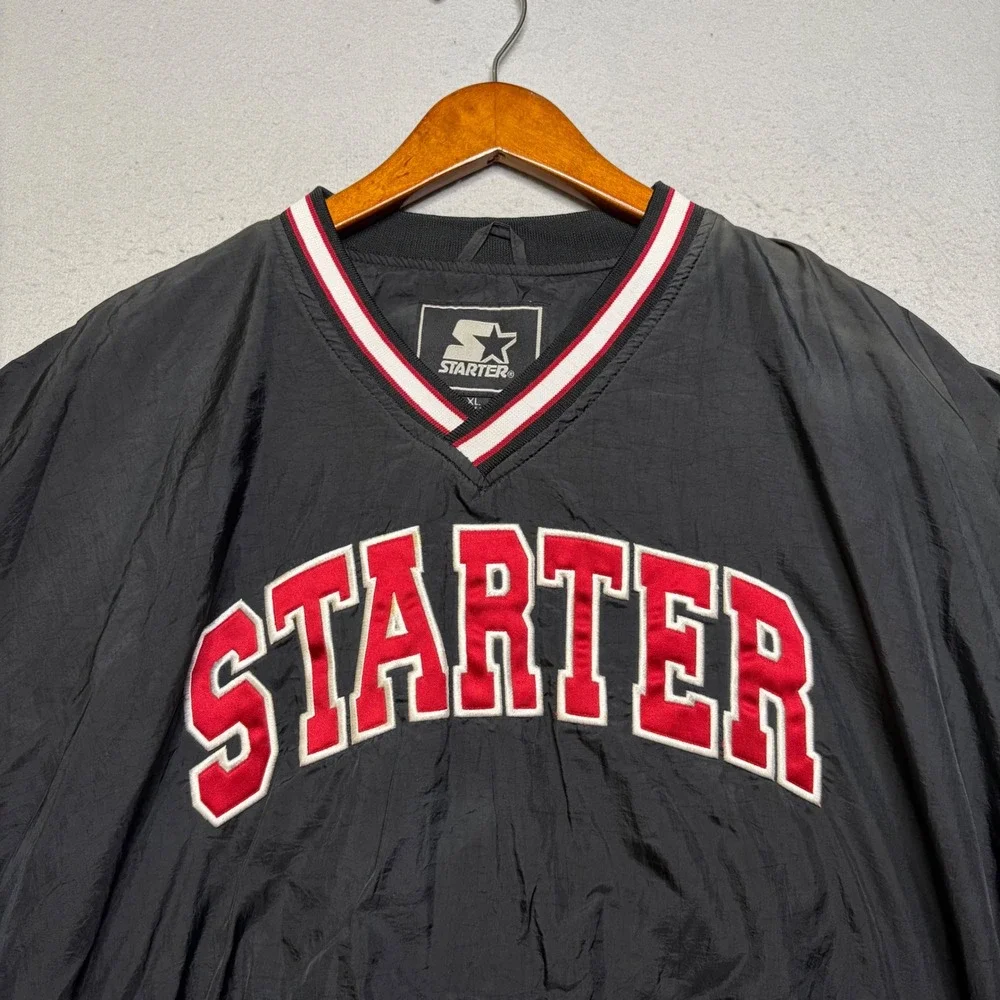 Starter Windbreaker Pullover Mens XL Black Vintage 90s V-Neck Embroidered Logo